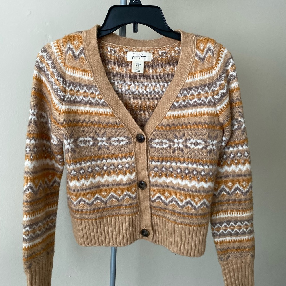 Jessica Simpson Tan and White Patterned Cardigan
